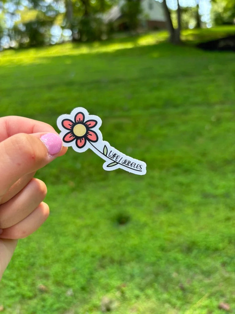 Type 1 Diabetes Flower Sticker: Clear Floral Cartoon, Waterproof, Fade Resistant