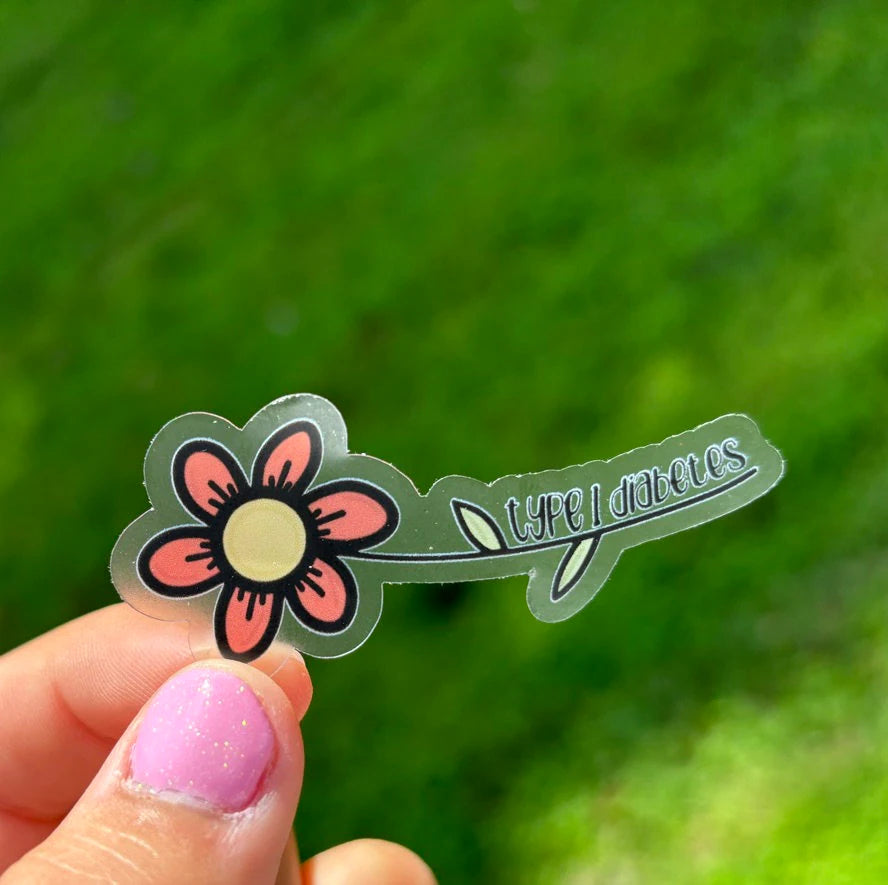 Type 1 Diabetes Flower Sticker: Clear Floral Cartoon, Waterproof, Fade Resistant