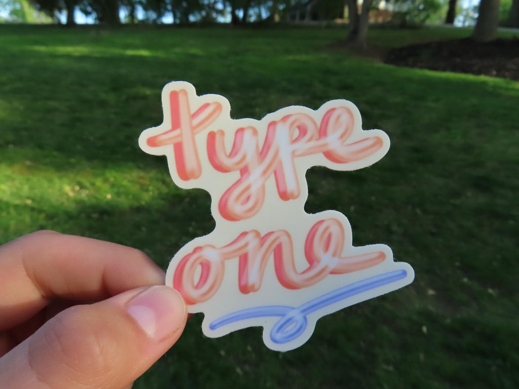 Type One Diabetes Bubble letter Sticker: light mango, waterproof, matte