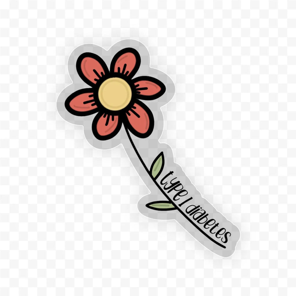 Type 1 Diabetes Flower Sticker: Clear Floral Cartoon, Waterproof, Fade Resistant