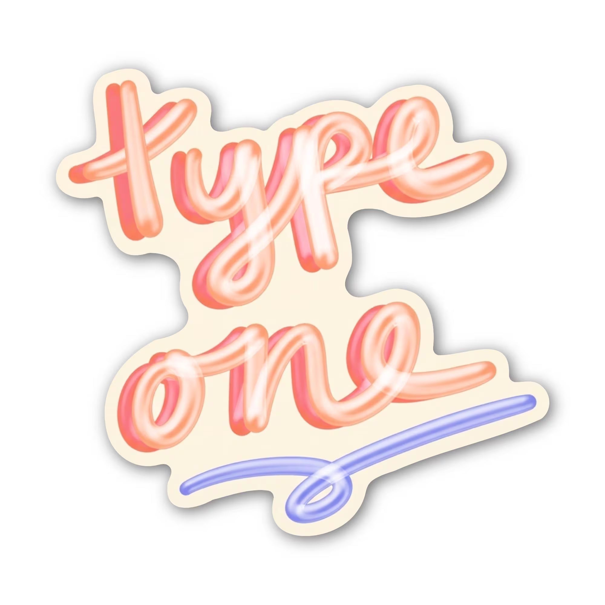 Type One Diabetes Bubble letter Sticker: light mango, waterproof, matte